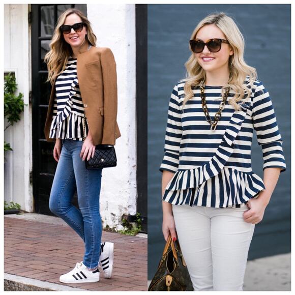 J. Crew Striped Ruffle Top - Picture 1 of 8